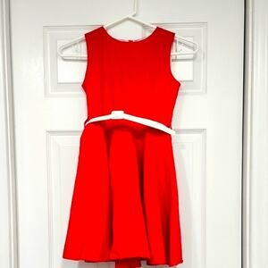 Red Sleeveless Dress with White Belt